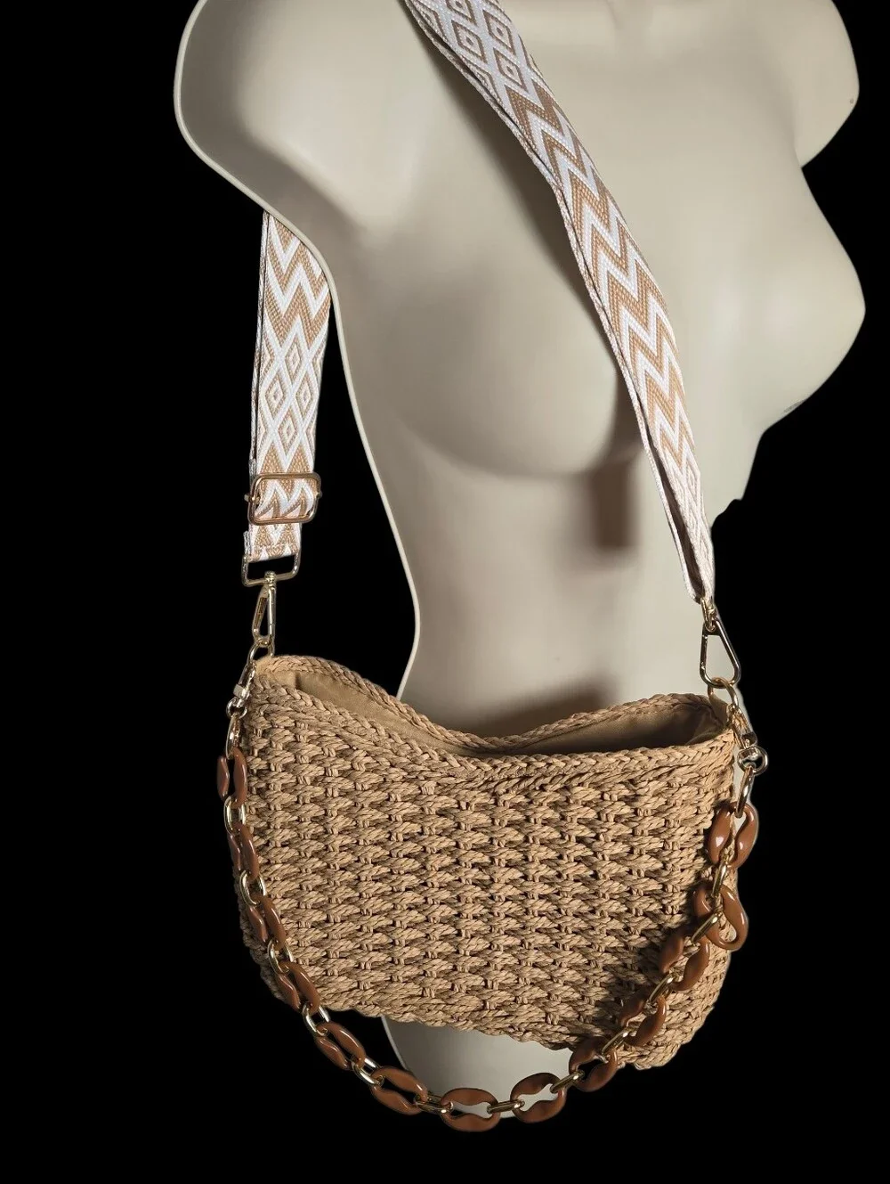 Straw Woven Handbag Purse, NWOT beachy Boho Vacation Resort 2 Straps!